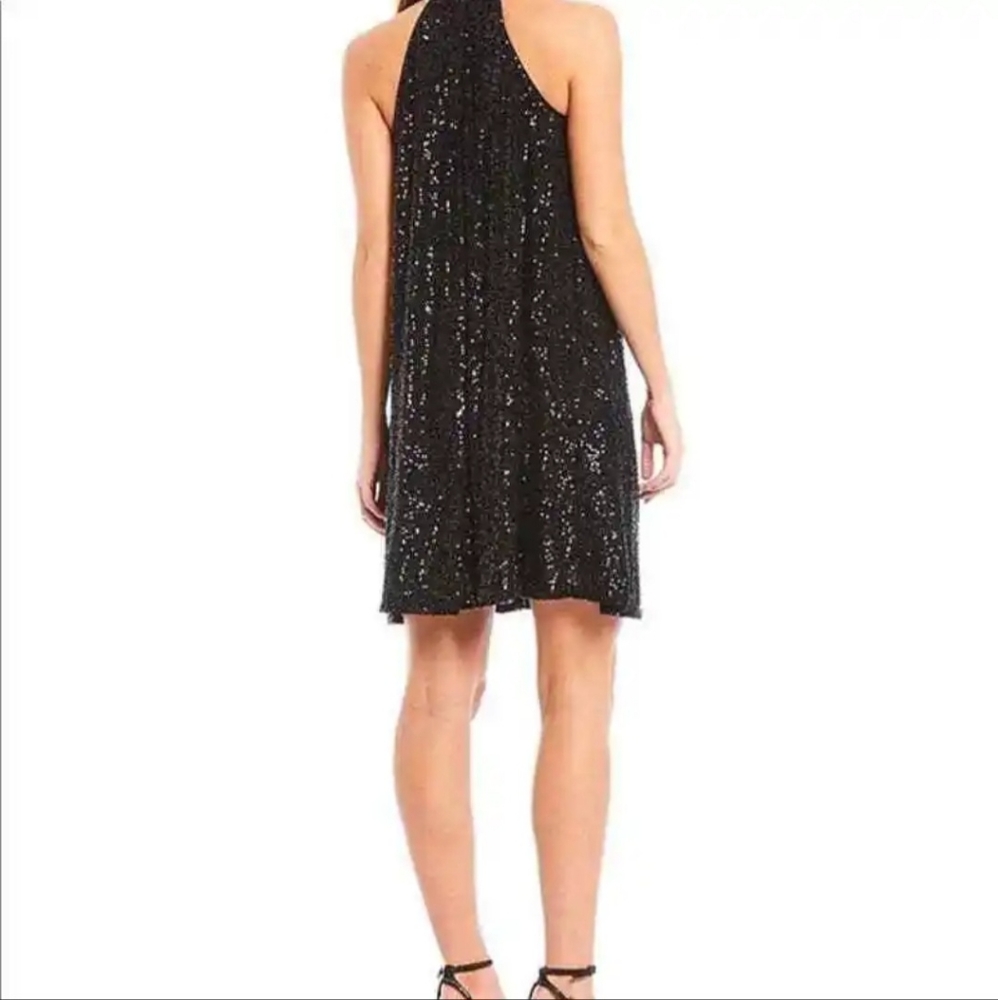 Belle Badgley Mischka Tara Halter Neck Black Sequin Mini Shift Dress Size 2 - Picture 2 of 9